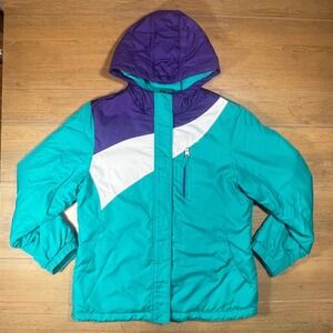 Expedition Ski Snowboard‎ Jacket Purple Teal White Color Block Hooded XL